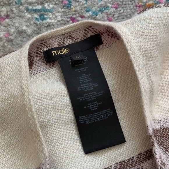 Maje Ivory Pink Geometric Print Fringed Shawl Poncho Wool Blend Women’s One Size - Picture 6 of 8